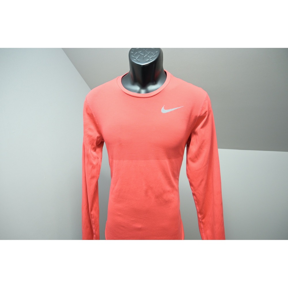 Nike Running Gym‎ Shirt Men Small Pink Zonal Cooling Long Sleeve Reflective EUC